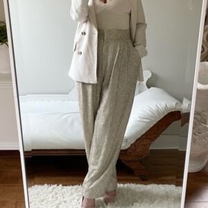 NWT CREAM SEQUIN TROUSERS PANTS PLEATS POCKETS HIGH WAIST LINED ZIPPER WIDE LEG